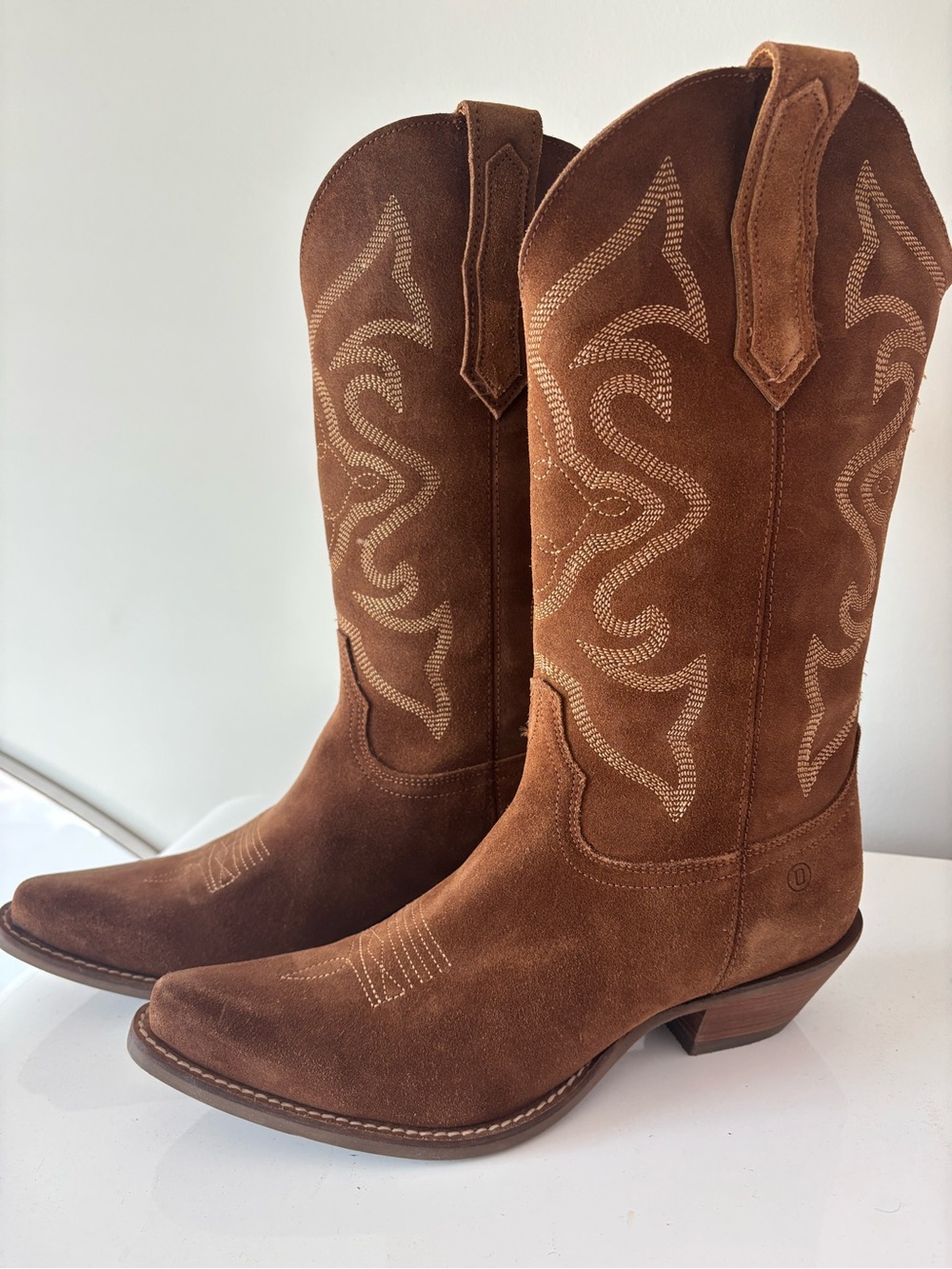 dingo Brown Suede Western Booties with Embroidered Detail - Picture 6 of 6